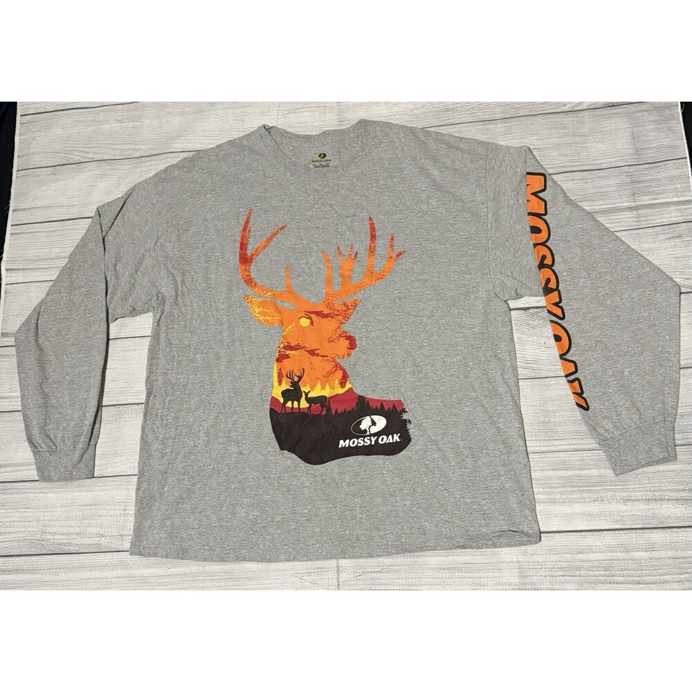 Mossy Oak Deer Long Sleeve Graphic T Shirt Silhouette Design Size 2XL XXL
